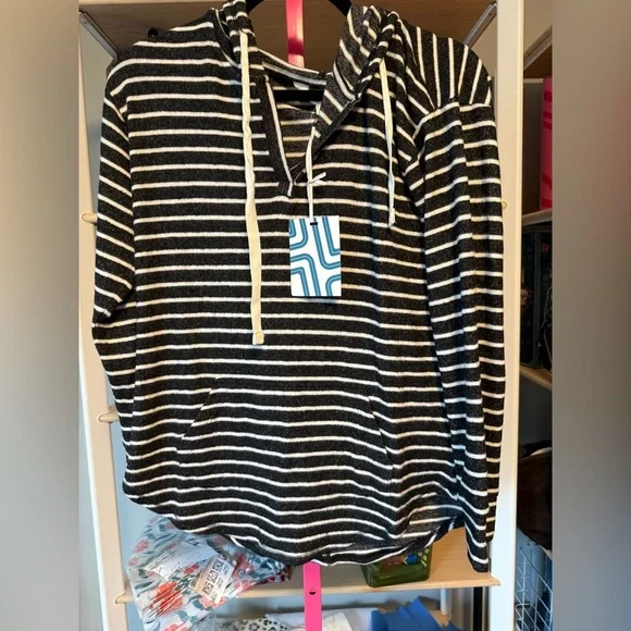 Market & Spruce Charcoal and White Striped Pullover - Picture 1 of 6